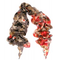 Camoflauge and Flower Bias Cut Print Red Scarf